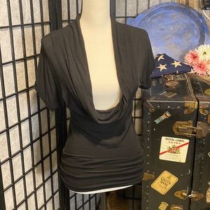 LUX Black Cowl Neck Short Sleeve Blouse